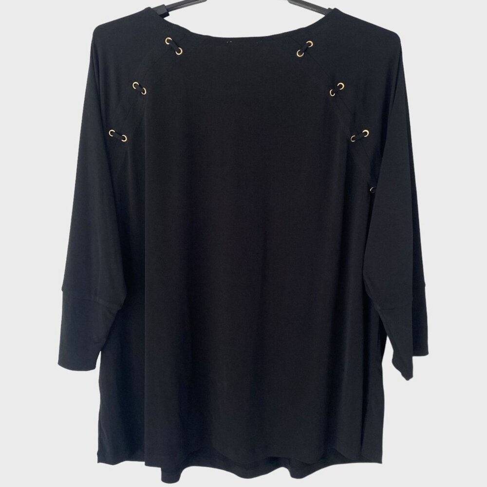 Carmen Marc Valvo Scoop-Neck 3/4 Sleeve Blouse Women's 2X Grommet Lace-Up New - Picture 3 of 11